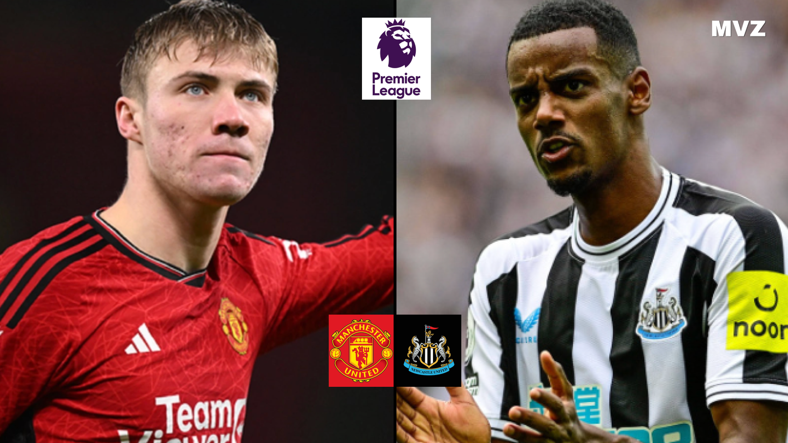 Rasmus Højlund avec Manchester United face à Alexander Isak de Newcastle en Premier League