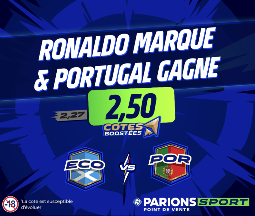 Ronaldo marque et Portugal gagne copte boostée de 2,27 à 2,50 face à l’Écosse sur Parions Sport