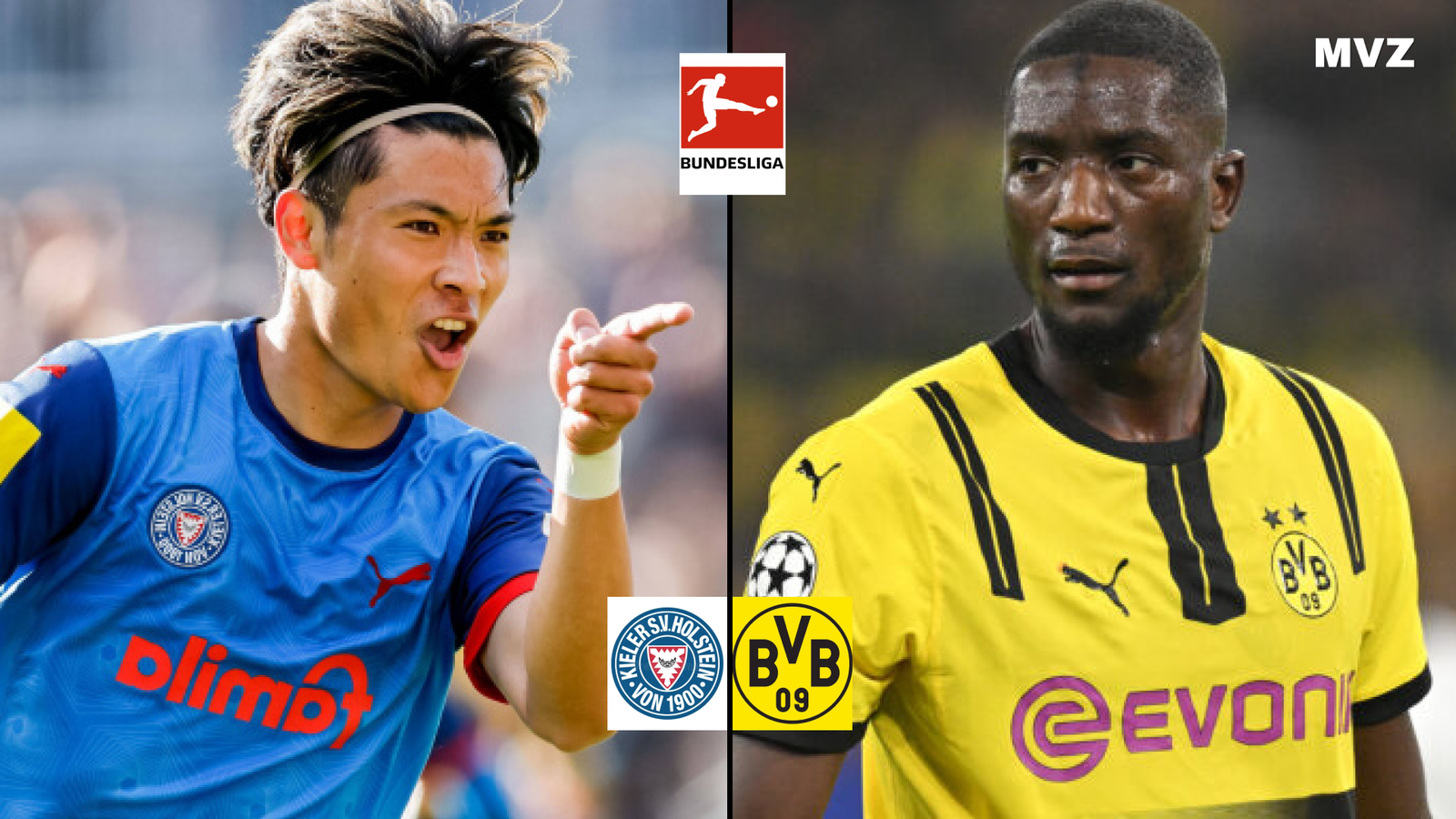 Shuto Machino avec Holstein Kiel face à Serhou Guirassy de Dortmund en Bundesliga