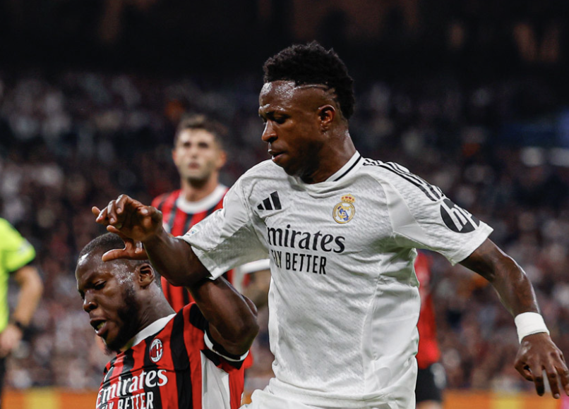 Vinicius Junior au duel face à l’AC Milan avec le Real Madrid en Ligue des Champions