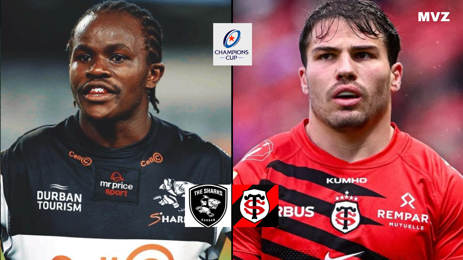 Yaw Penxe joueur de Sharks et Antoine Dupont du Stade Toulousain en Champions Cup